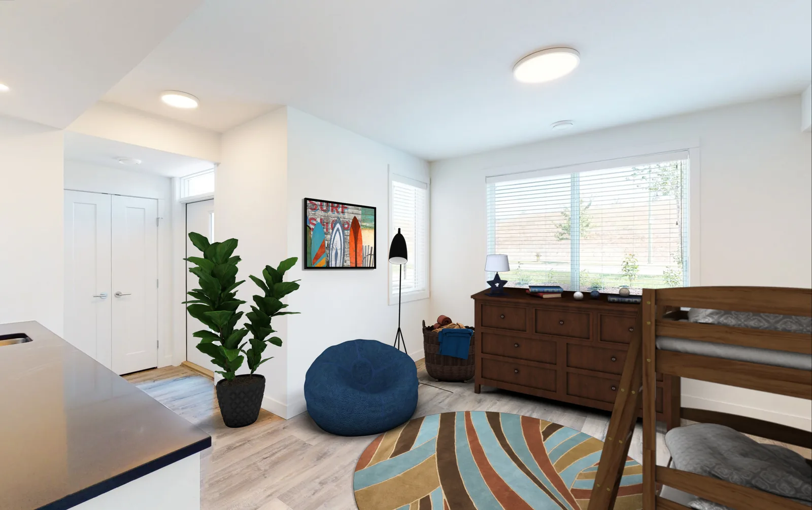 An Academy Ridge lock-off flex room furnished as a childrens room, first view