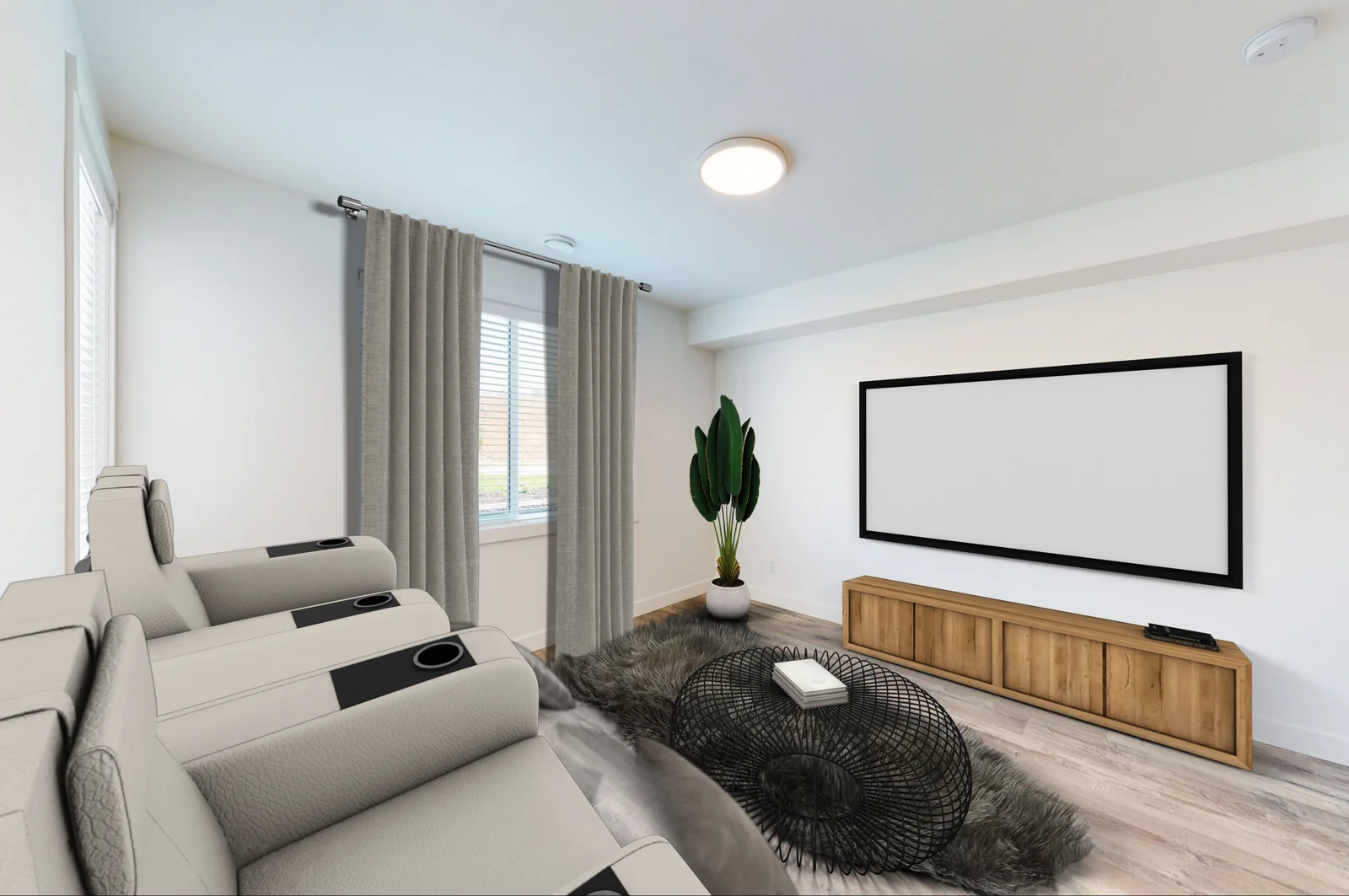 An Academy Ridge lock-off flex room furnished as a home theatre, second view